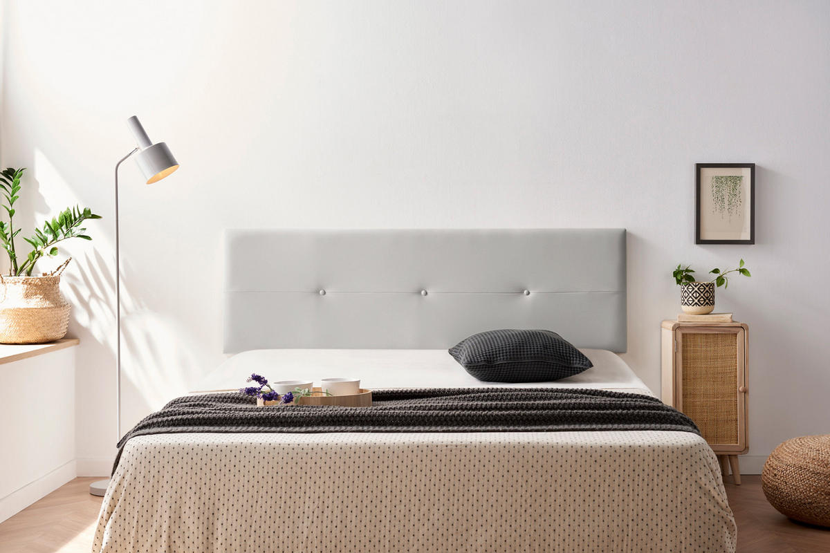 KOPFTEIL gepolstert NAPOLI Kunstleder 115x50x5 cm - Hellgrau - Moonia - Hellgrau, Holz (115/5/50cm)