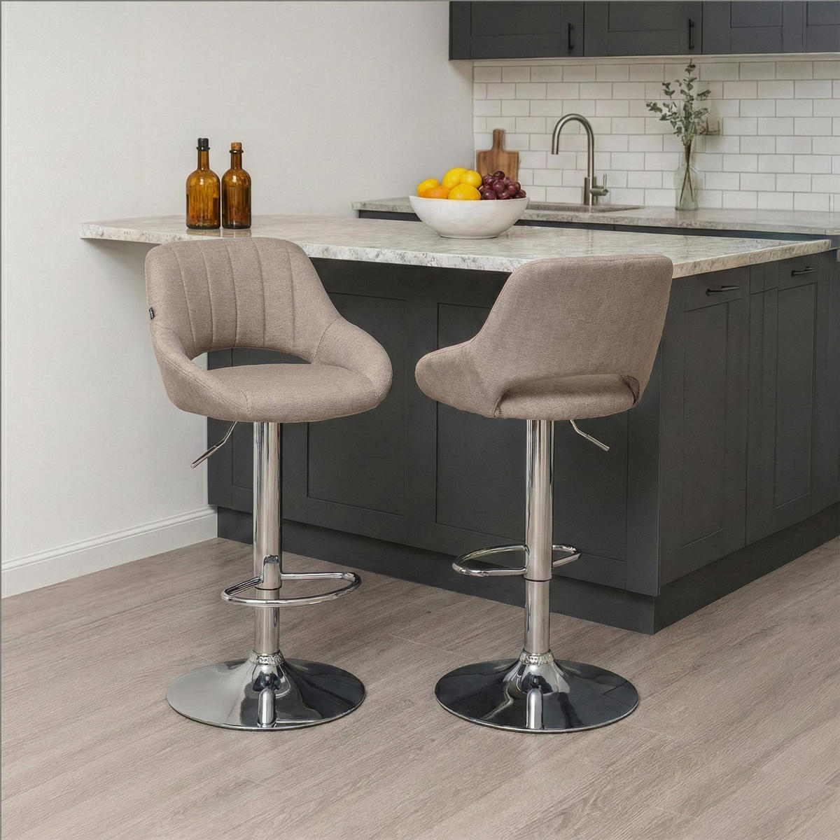 BARHOCKER Stoff Taupe - Taupe/Chromfarben, Textil/Metall (47/85/48cm) - CLP