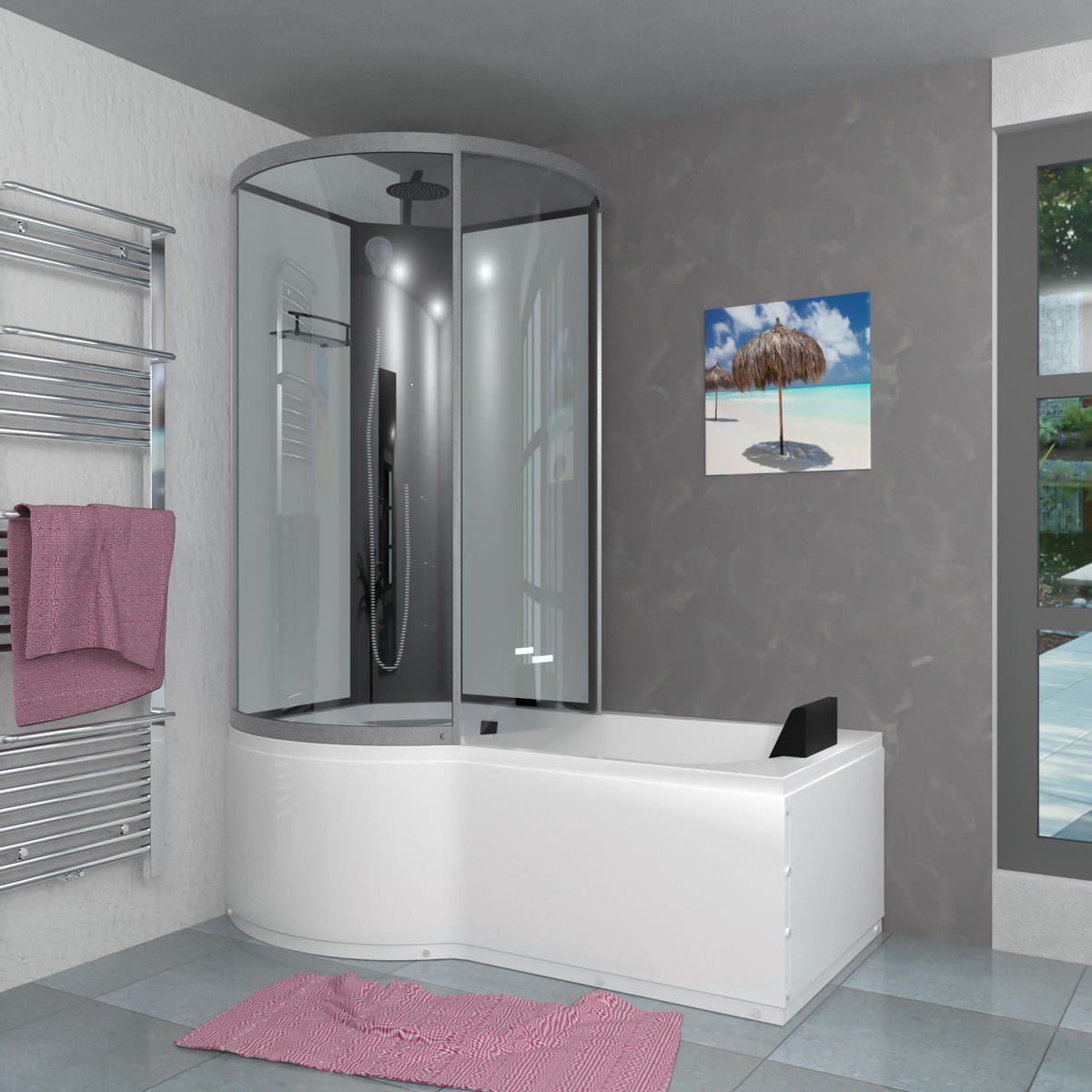 DUSCHKABINE mit Wanne K50-R02 Weiß 100x170 - Weiß, Glas/Kunststoff (170/98/225cm) - AcquaVapore by Sandra Jentho