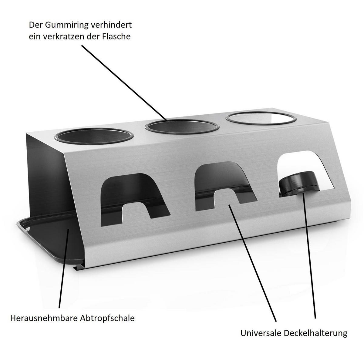 ABTROPFGESTELL für bis zu 3 Flaschen - Silberfarben, Metall (15/11/30cm) - Intirilife