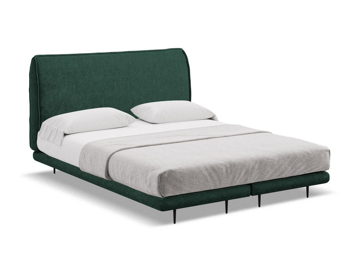 POLSTERBETT Doppelbett mit Matratze Bouclé Stoff Grün - Dunkelgrün/Schwarz, Textil/Metall (140/200cm) - Makamii