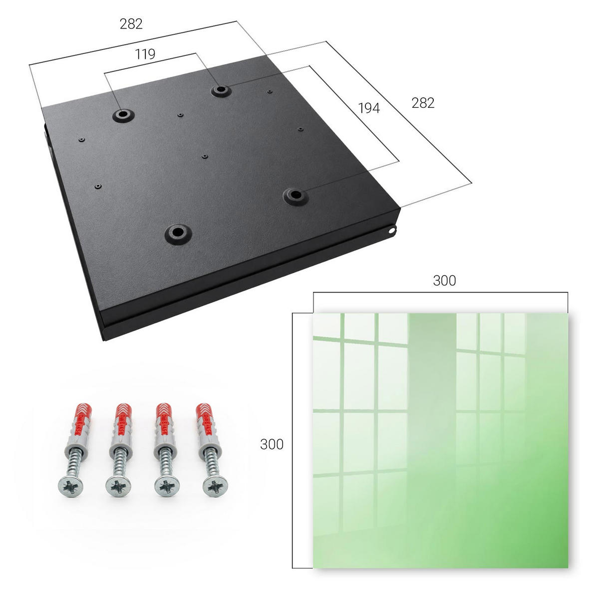 SCHLÜSSELBOX Schwarz 30x30 cm- Türöffnung nach rechts - Grüne Harmonie - Grün, Metall (30/30/5cm) - TULUP