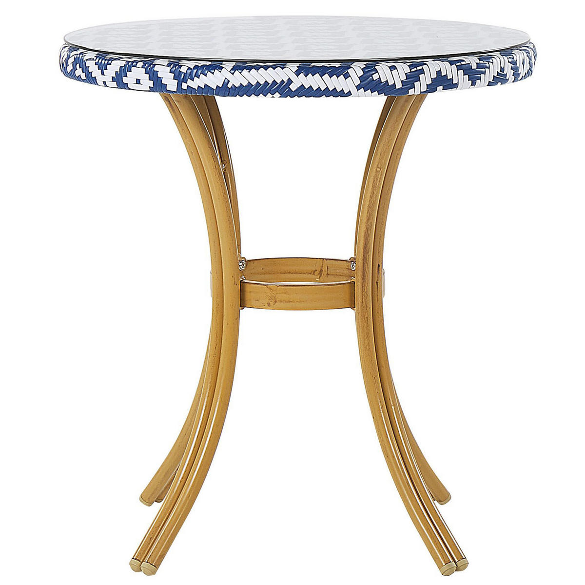 GARTENTISCH Rattan blau/weiß 70 cm Rifreddo - Blau/Weiß, Kunststoff (70/70/76cm) - Beliani