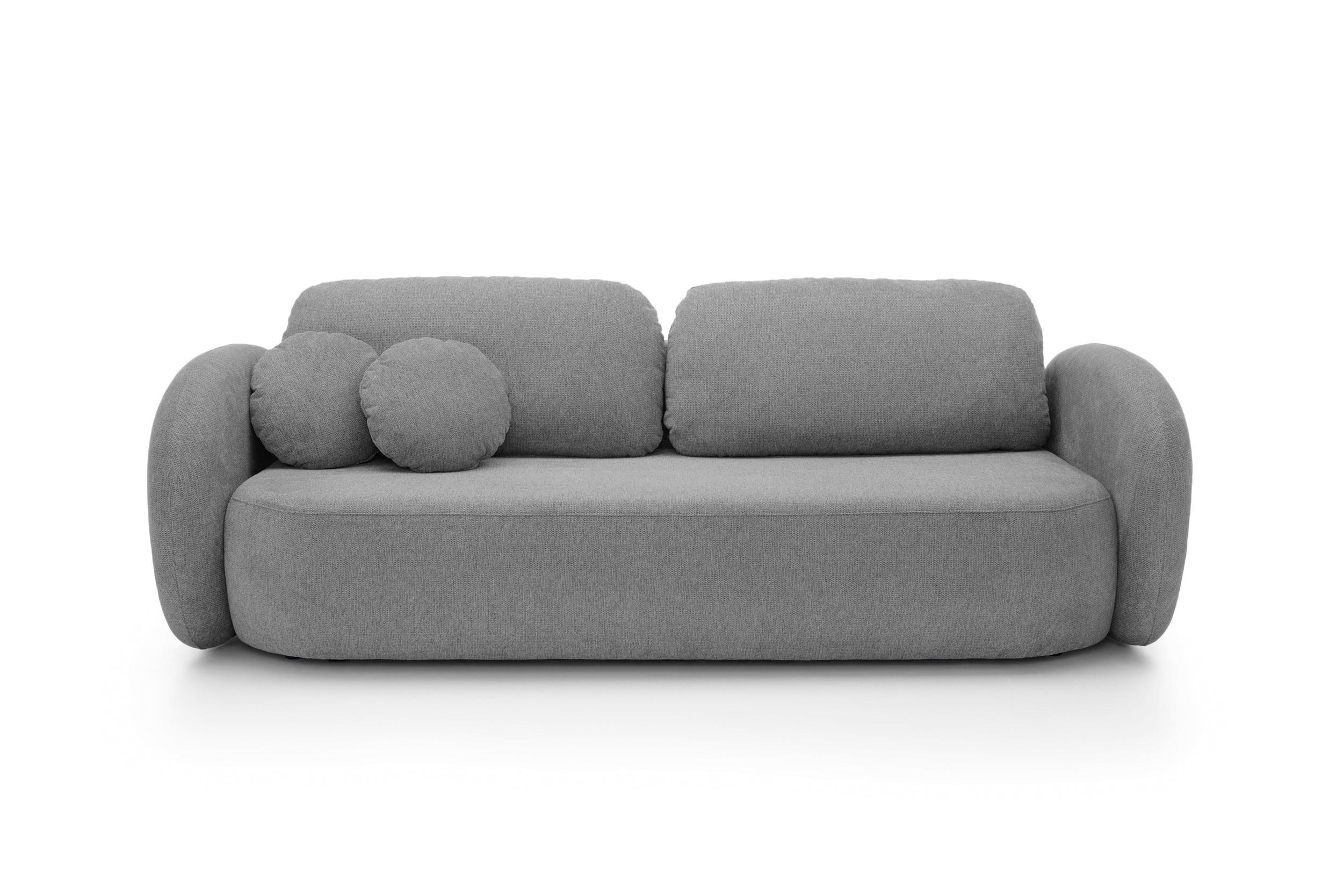 SOFA OLIO Mit Schlaffunktion Und Bettkasten, Bonell-Taschenfederung, Aragon-Stoff, lose Rückenkissen, freistehend, 238x101x86 cm Dark grey - Hellgrau, Holz/Textil (238/86/101cm) - DomoHome