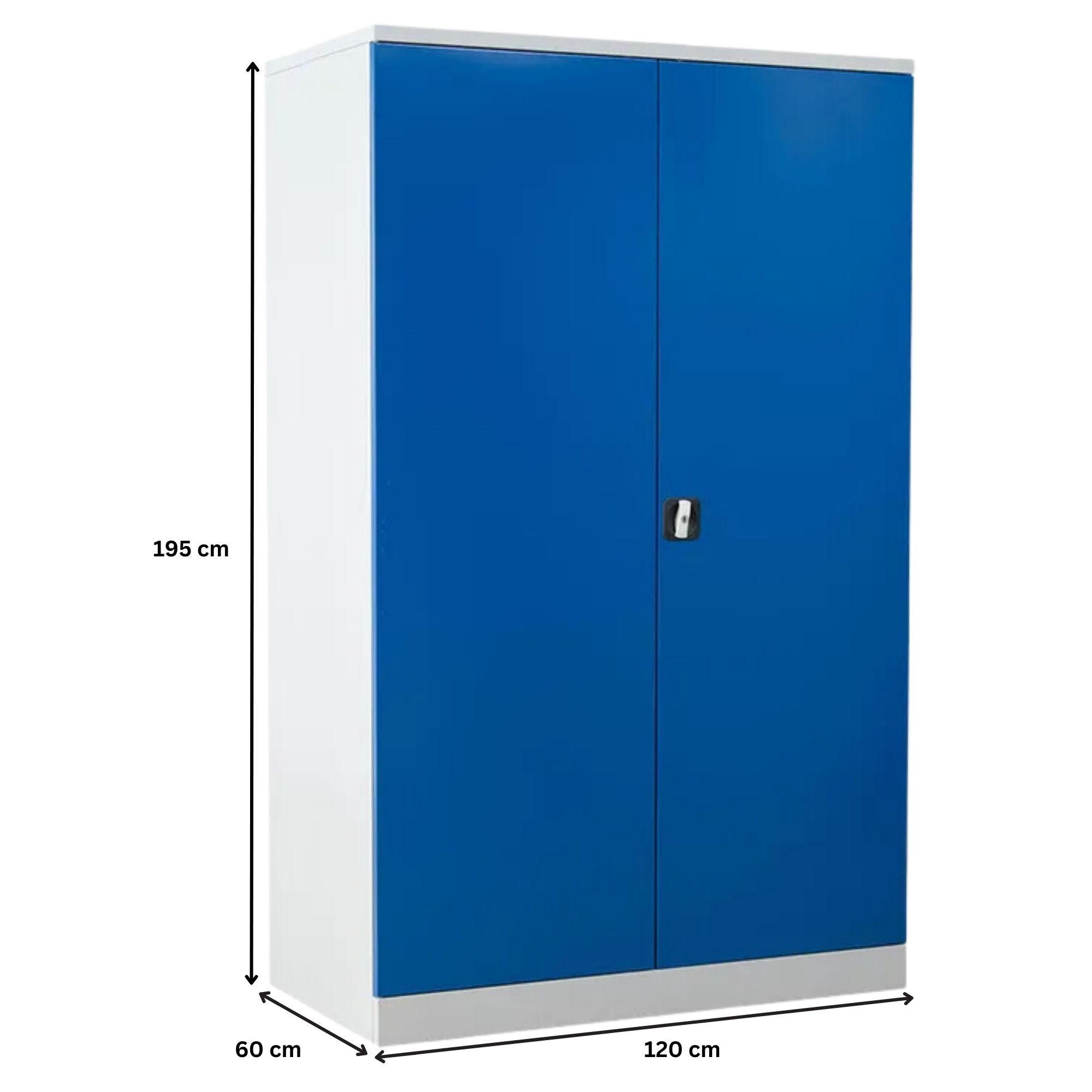 STAHLSCHRANK Bee mit 4 lackierten Fachböden 195x120x60 cm Korpusfarbe Lichtgrau Frontfarbe Enzianblau - Blau, Metall (120/195/60cm)