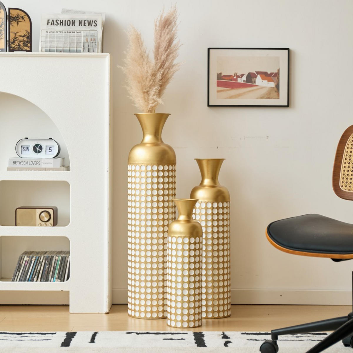 BODENVASE Metallvase,50/66/83 cm,3 tlg.Dekovase,Polka Dots-Goldfarben - Goldfarben, Metall (83cm) - LVHOM
