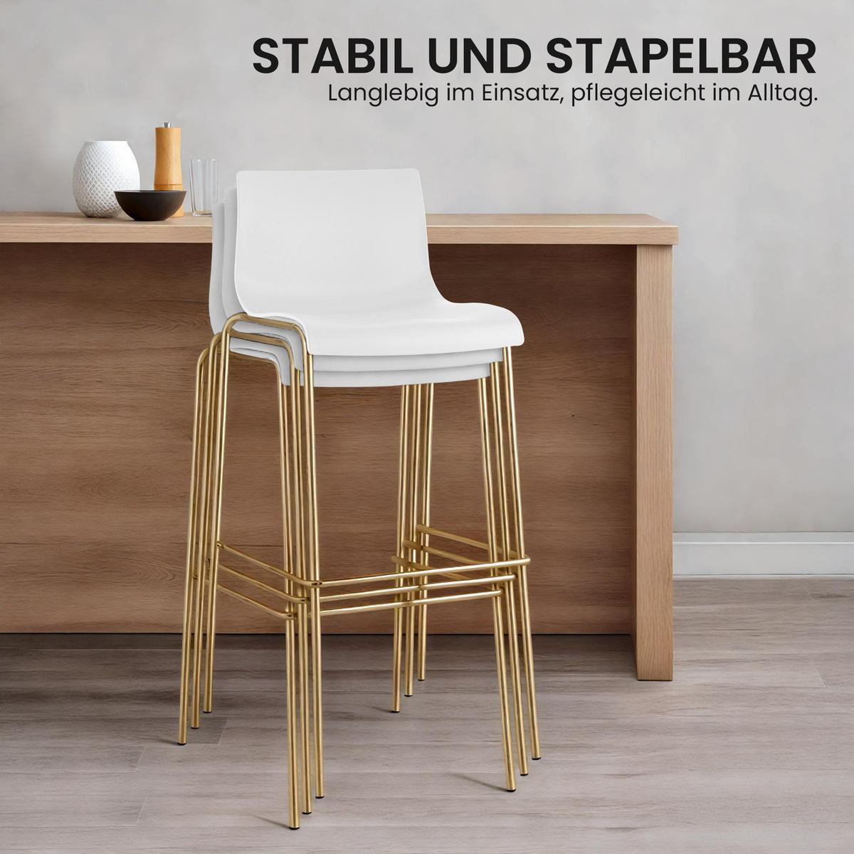 BARHOCKER Kunststoff Weiß - Goldfarben/Weiß, Kunststoff/Metall (43/100/48cm) - CLP