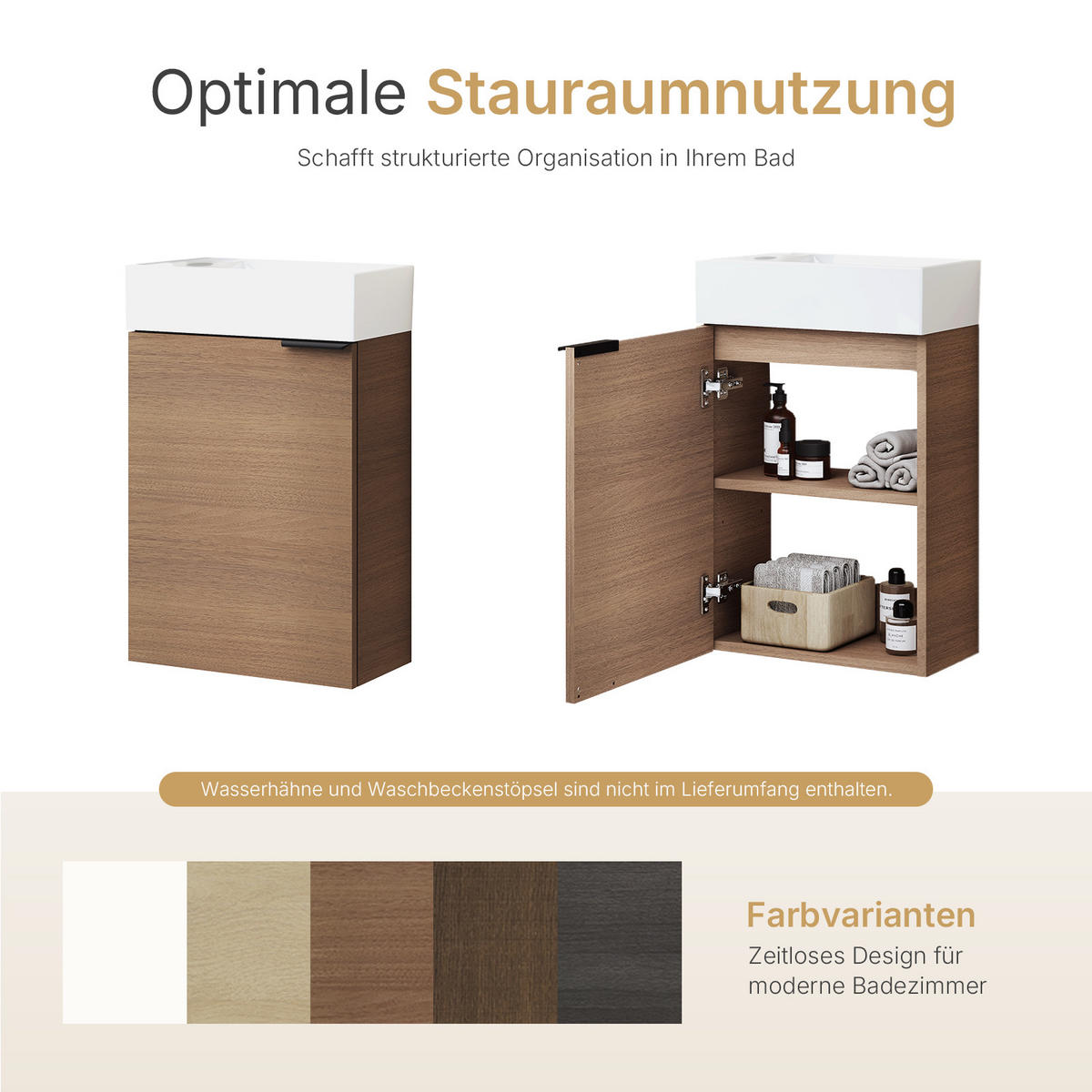 WASCHTISCHKOMBI 41,7 cm Sonoma-Eiche mit Keramik-Waschbecken - Schwarz/Sonoma Eiche, Holzwerkstoff (41.7/64.6/24cm) - EMKE