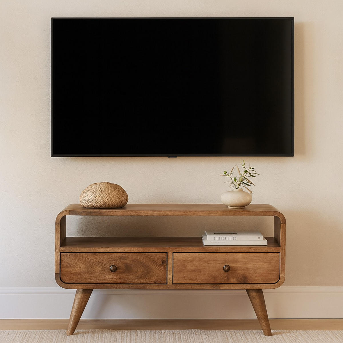 TV-ELEMENT Massives Mangoholz, Eichenholz-Finish 45 x 30 x 60 cm - Messingfarben/Braun, Holz/Metall (60/45/30cm) - Artisan Furniture