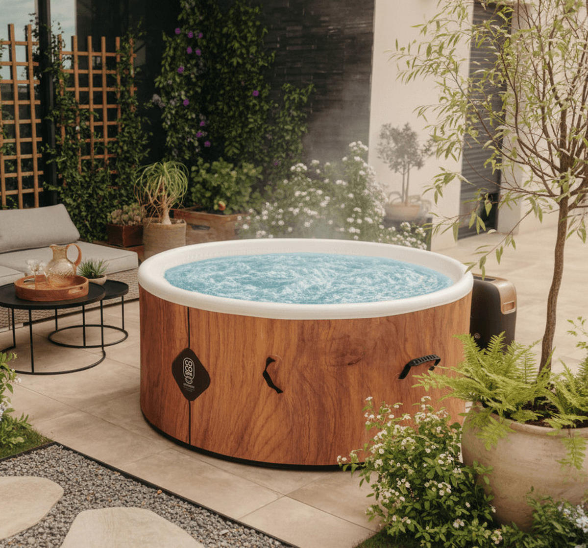 WHIRLPOOL Aufblasbarer Spa Tahiti 150 cm Durchmesser - 800 Liter Motor 2240 W - Für 2 bis 4 Personen - Braun, Kunststoff (150/70/70cm) - COCO SPA