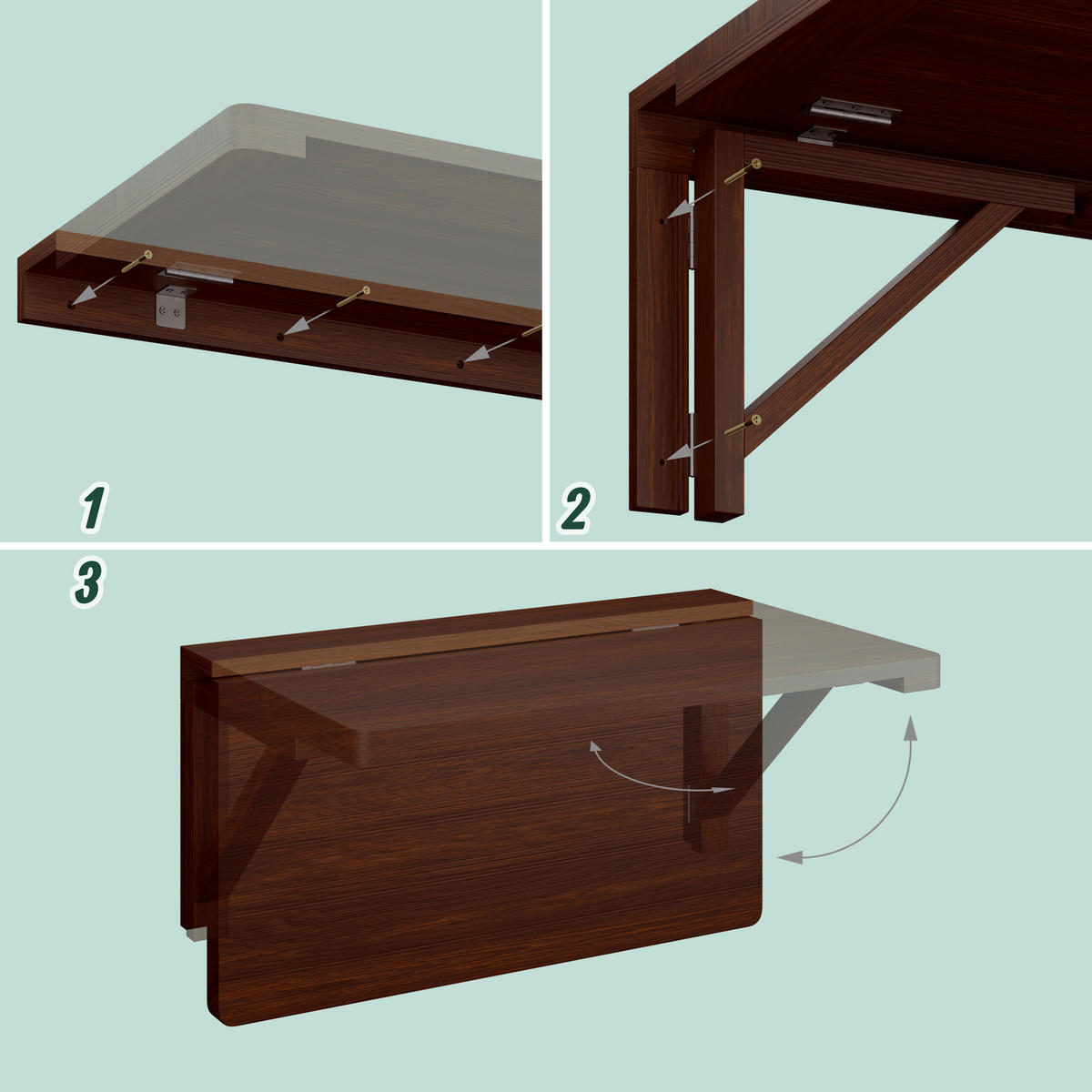 WAND-KLAPPTISCH - Dunkelbraun, Holz (40/60/27cm) - Relaxdays