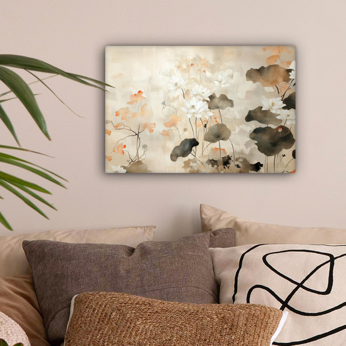 LEINWANDBILD Blumen - Japandi - Wabi sabi 30x20 cm - Sandfarben, Textil (30/20cm) - MuchoWow