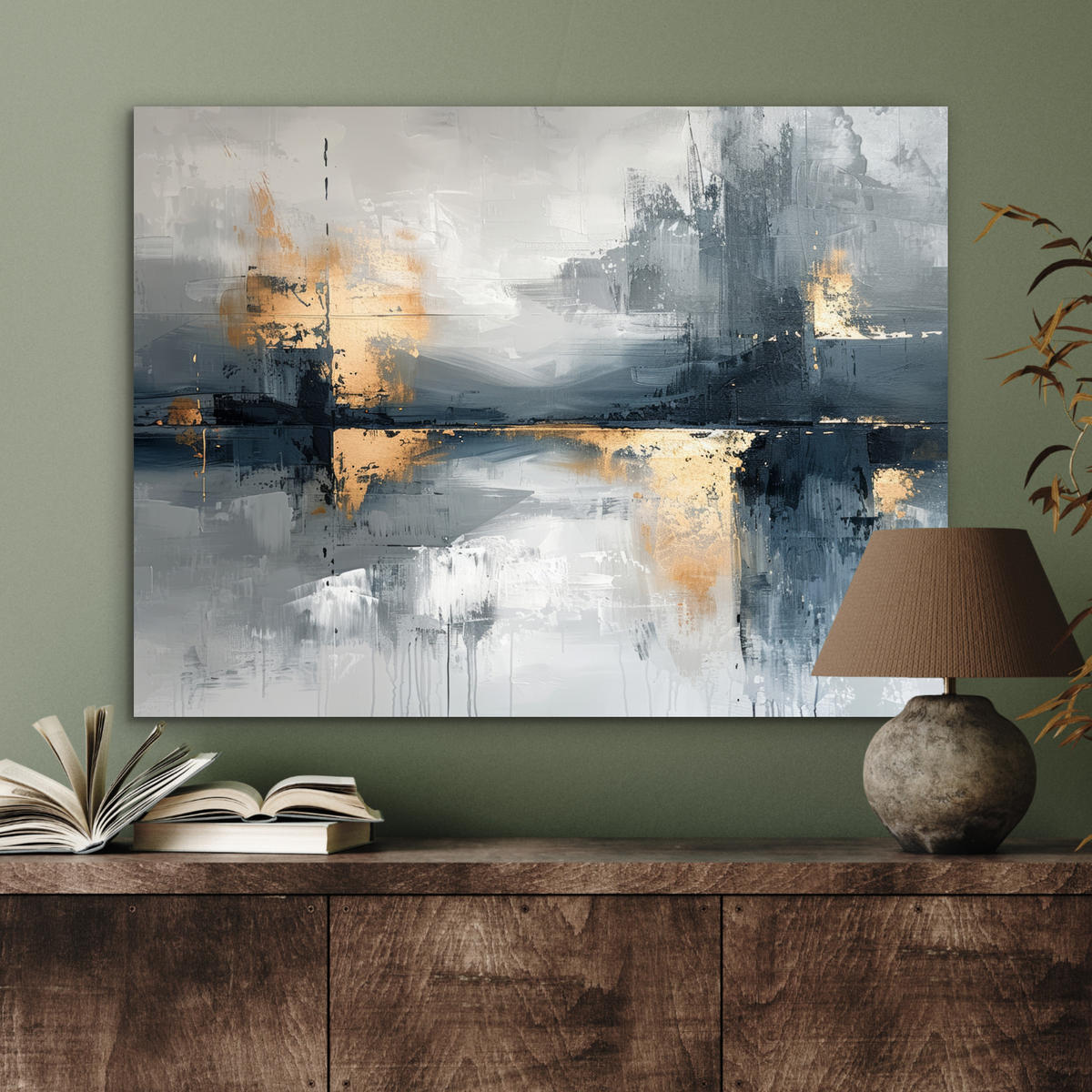 KOVOVÝ OBRAZ Umenie - sivé - zlaté - abstraktné 80x60 cm - tmavosivá, kov (80/60cm) - MuchoWow