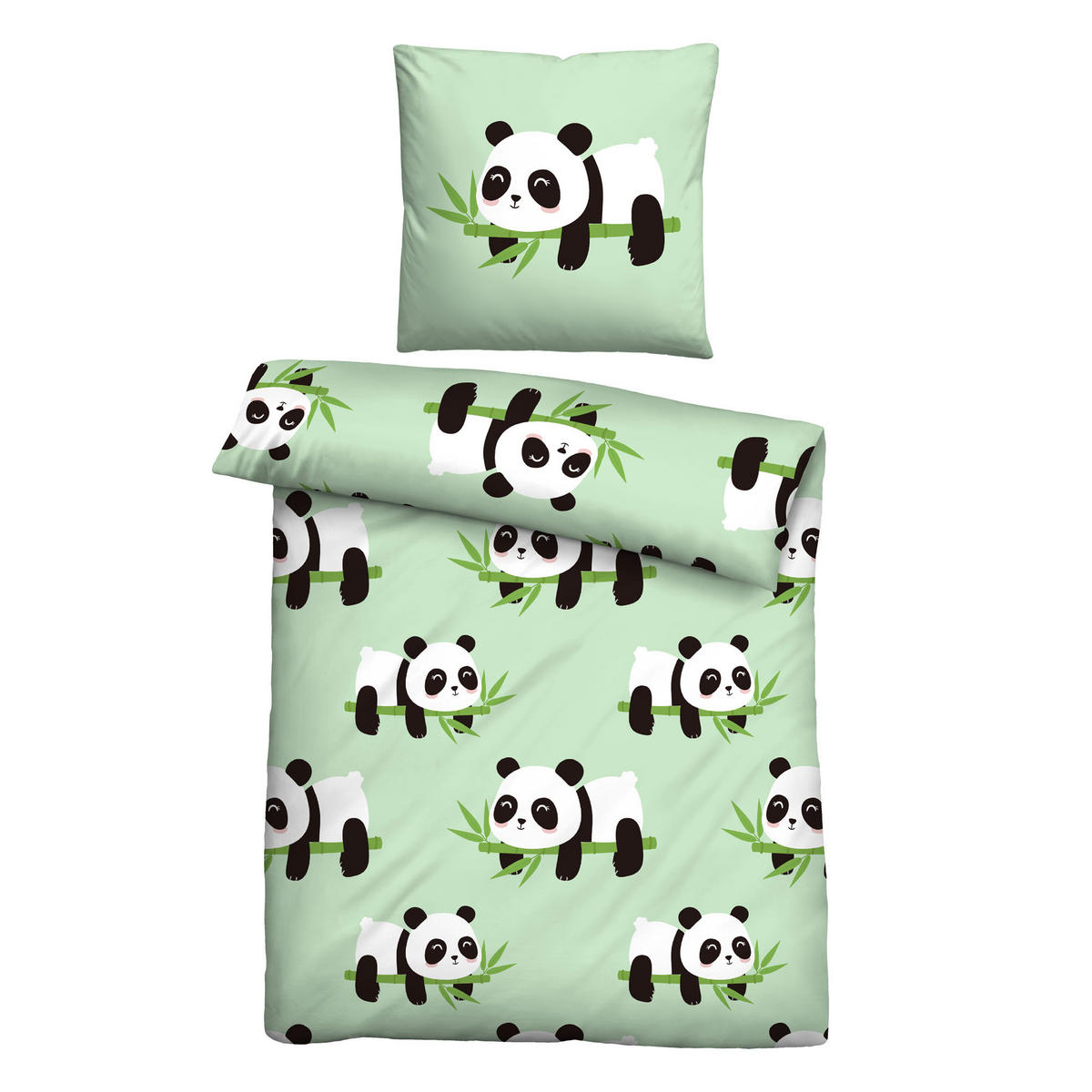 BETTWÄSCHE 2 tlg. mit Motiv 135x200 cm Panda - Mintgrün, Textil (135/200cm) - Bestlivings