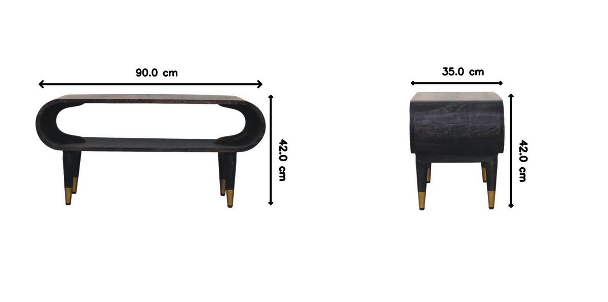 TV-MÖBEL Geschwungte Kante, Offenes Fach und Messing-Akzente, Schwarz - Schwarz, Holz (90/42/35cm) - Artisan Furniture
