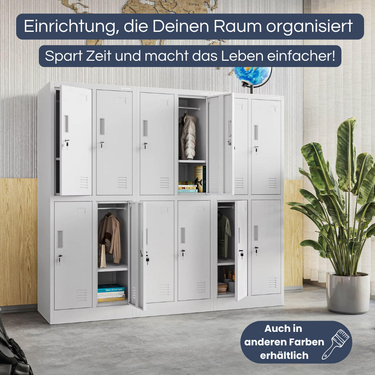 UMKLEIDESCHRANK Spind TOKIO 4 Abteile 150x55,9x45cm Grau - Grau, Metall (55.9/150/45cm) - DELUKE