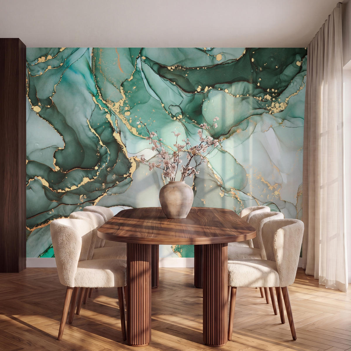 TAPETE - Gold - Marmor - Grün - Luxus - Marmoroptik - Grau - 260x200 cm - Grün, Papier (260/200cm) - OnlyWow