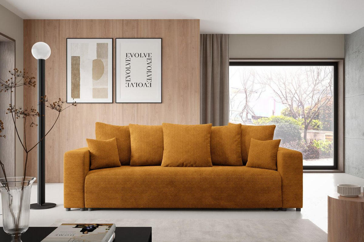 SCHLAFSOFA mit Bettkasten Gelb - Orange, Textil (247/88/93cm) - Furnisell