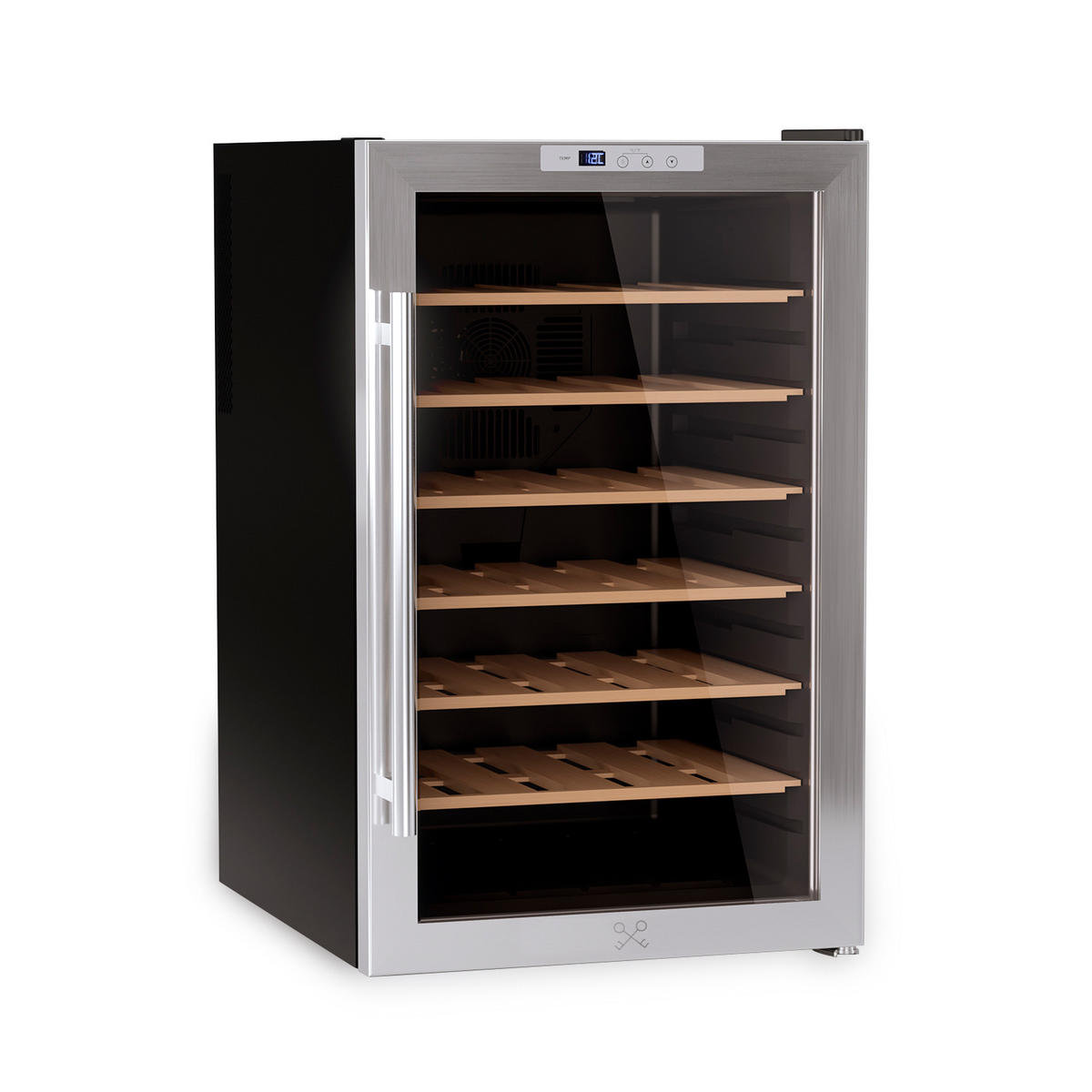 WEINKÜHLSCHRANK CAVC28 Schwarz und Silber, von 28 Flaschen, 70L, 6 Regale, Thermoelektrische Kühlung, Elegantes Design, LED, Anti-UV - Schwarz, Metall (45/73.5/52.8cm) - Les Petits Champs