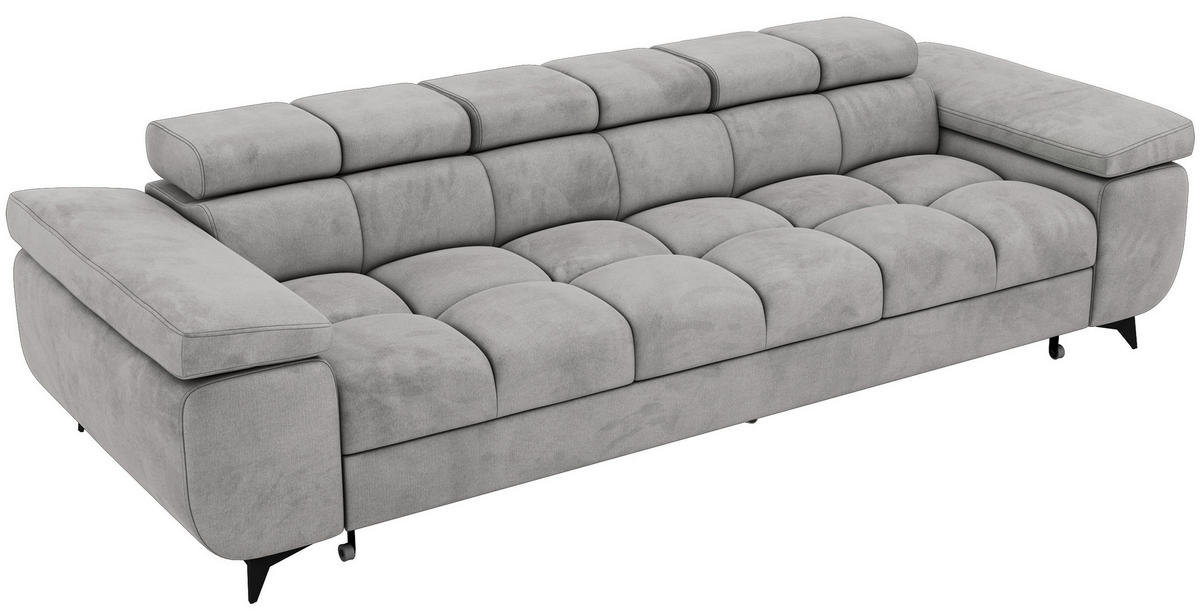 TŘÍMÍSTNÁ POHOVKA NIDELLO - Světle šedá Samet - černá/světle šedá, kov/textil (260/70/97cm) - MKS