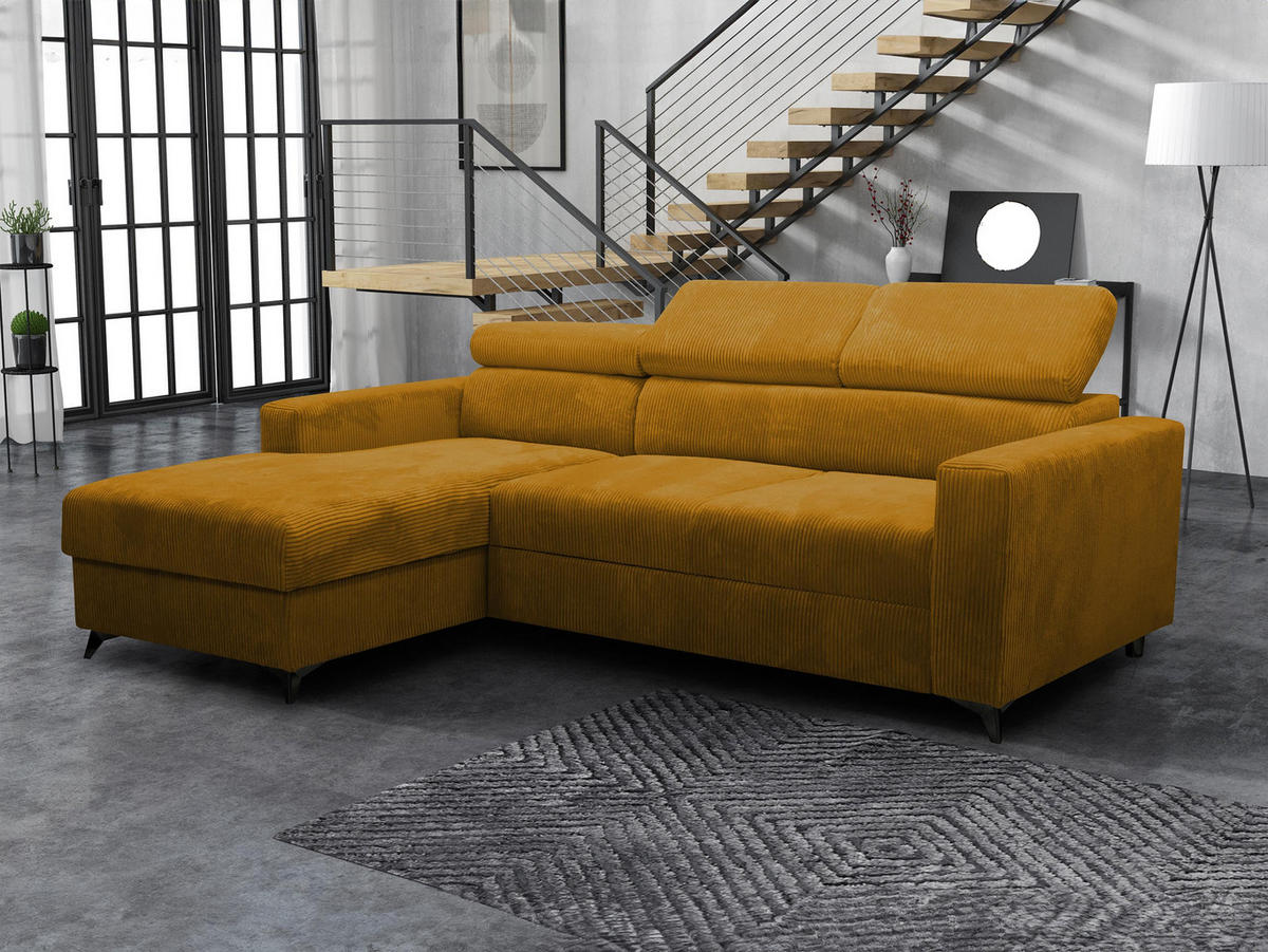 ECKSOFA Milano Premium Cord, Seite: Links LC+2R - Schwarz/Bronzefarben, Holz/Textil (236/172cm) - MIRJAN24