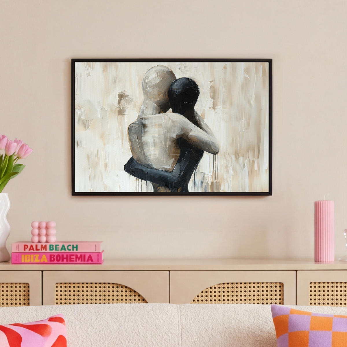 LEINWAND Bilder mit Rahmen - Abstrakt - Liebe - Schwarz und weiß - Modern - 60x40 - Schwarz, Textil (60/40cm) - MuchoWow