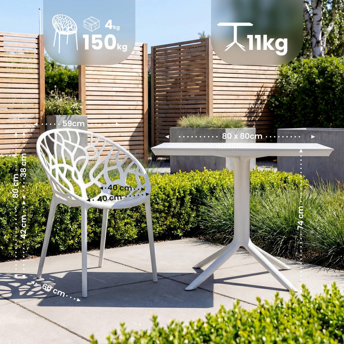 GARTENSITZGRUPPE 4 Kunststoff Weiß - Weiß, Kunststoff - CLP