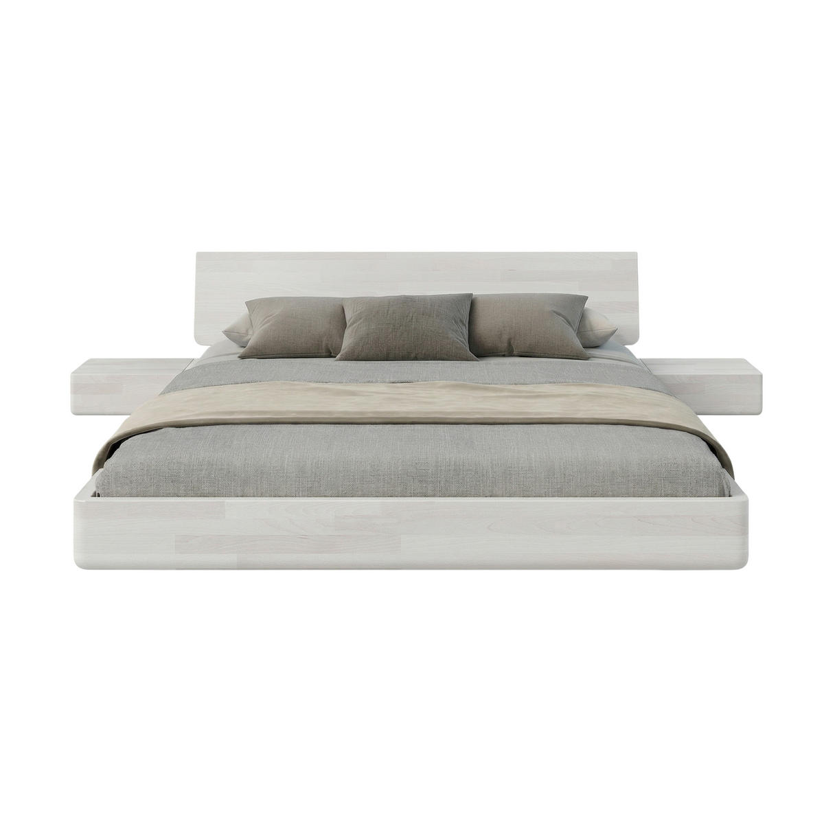 MASSIVHOLZBETT Lena mit 2 Nachttischen, 160/200, Buche - lackiert, Weiß - Weiß, Holz/Buchenholz (160/200cm) - Visby