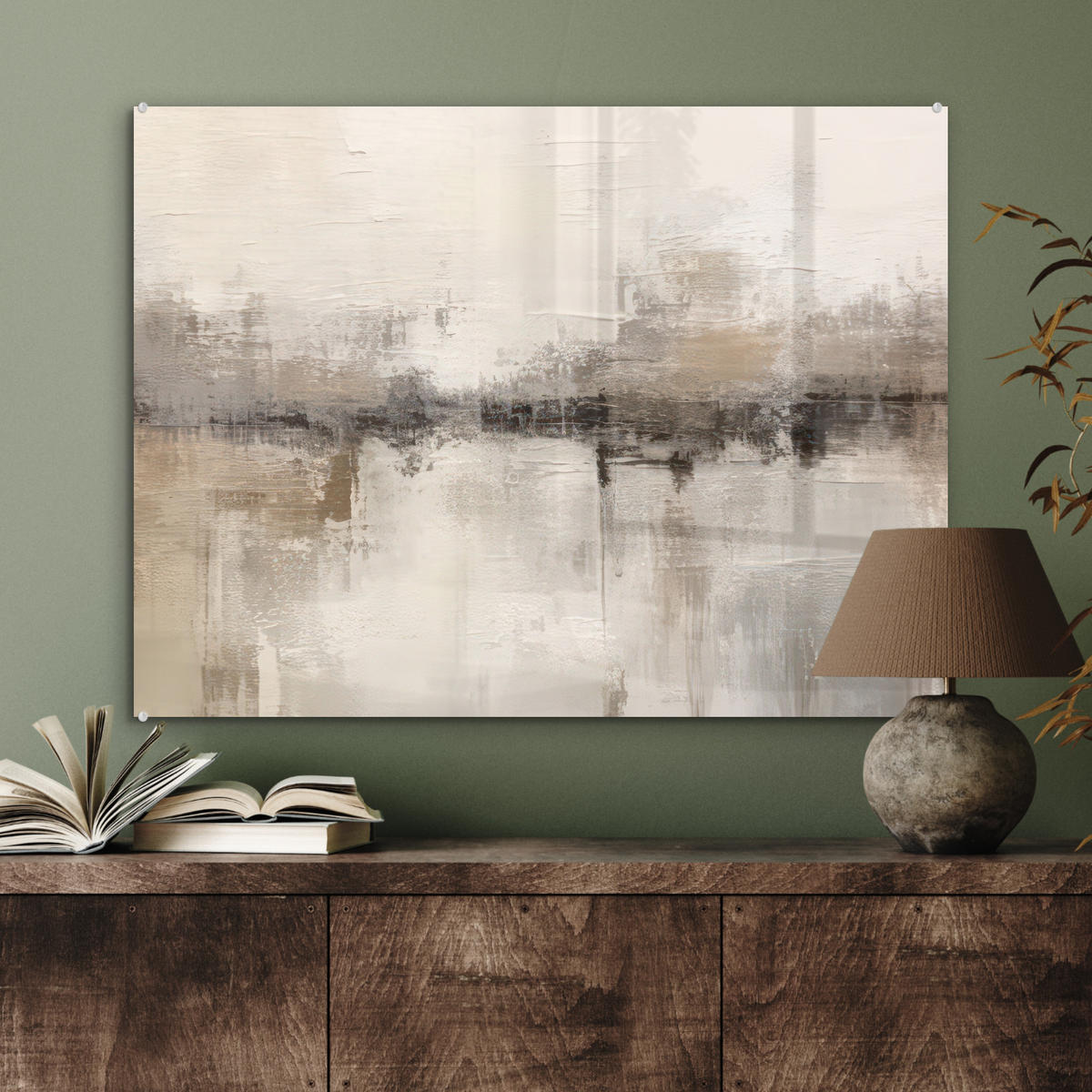 ACRYLGLASBILD Moderne Kunst - Abstrakt - Beige 80x60 cm - Beige, Glas (80/60cm) - MuchoWow