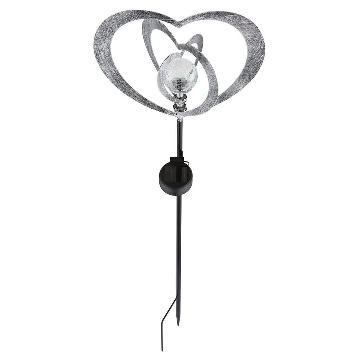 SOLARLEUCHTE Metall silbergrau Herz, LED - Silberfarben, Glas (28/6/82cm) - Globo Lighting