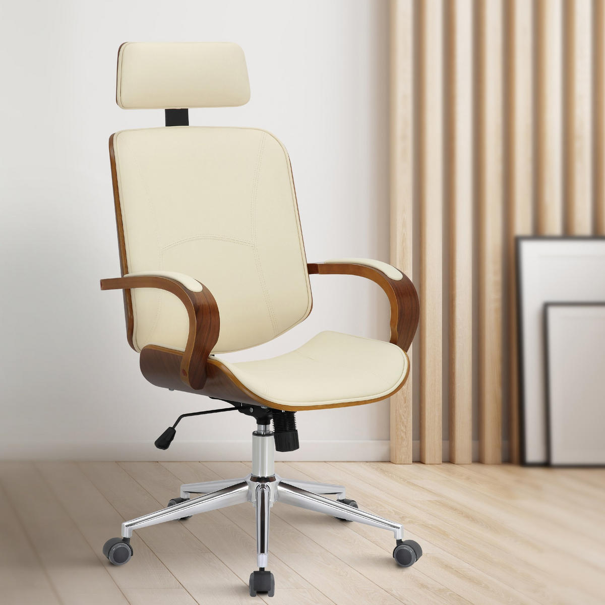 DREHSTUHL Lederlook Walnuss/Creme - Walnussfarben/Creme, Textil/Metall (70/118/70cm) - CLP