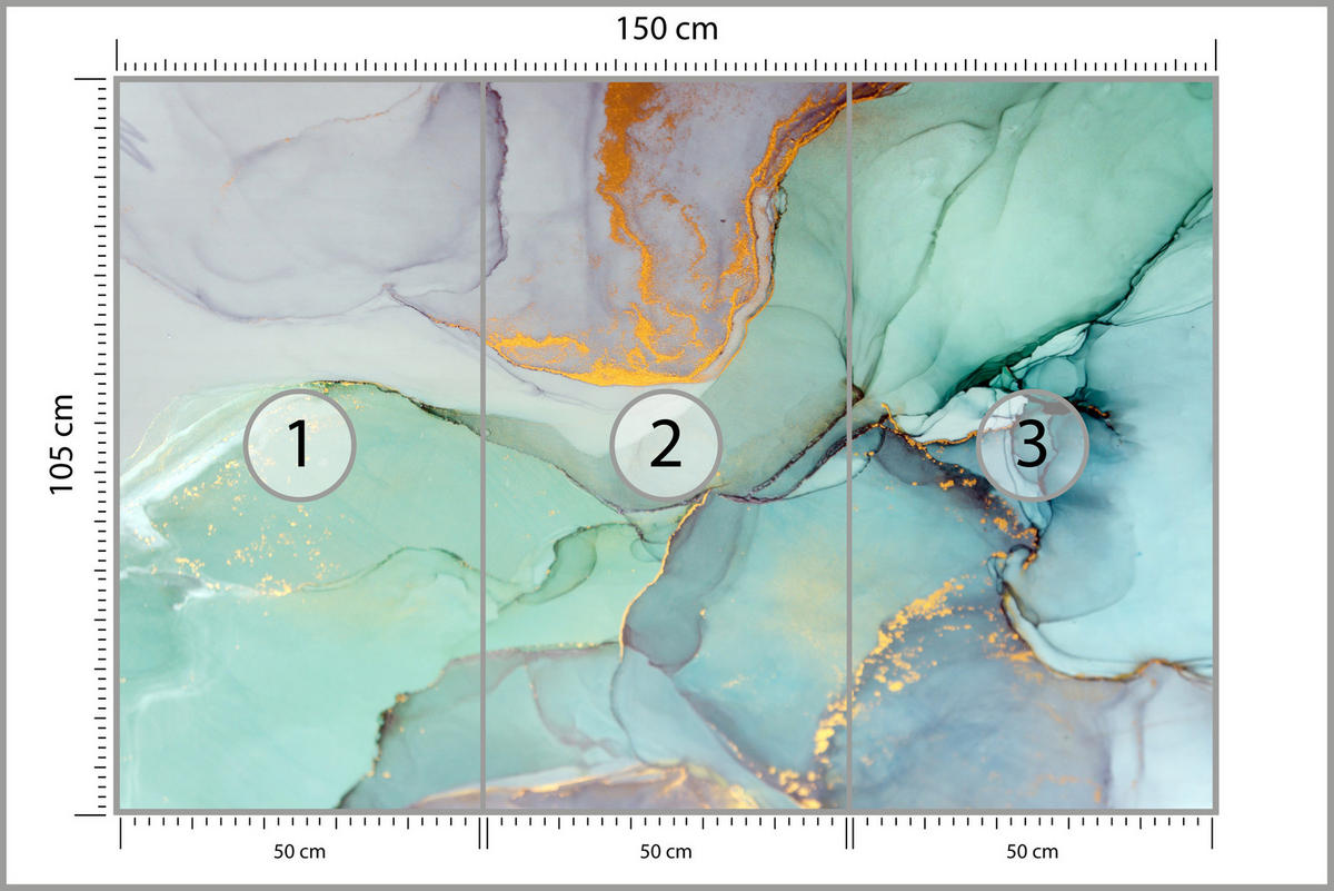 FOTOTAPETE für Badezimmer Blauer Marmor Goldadern Vintage 150x105 - Violett/Grün, Papier (150/105cm) - Muralo