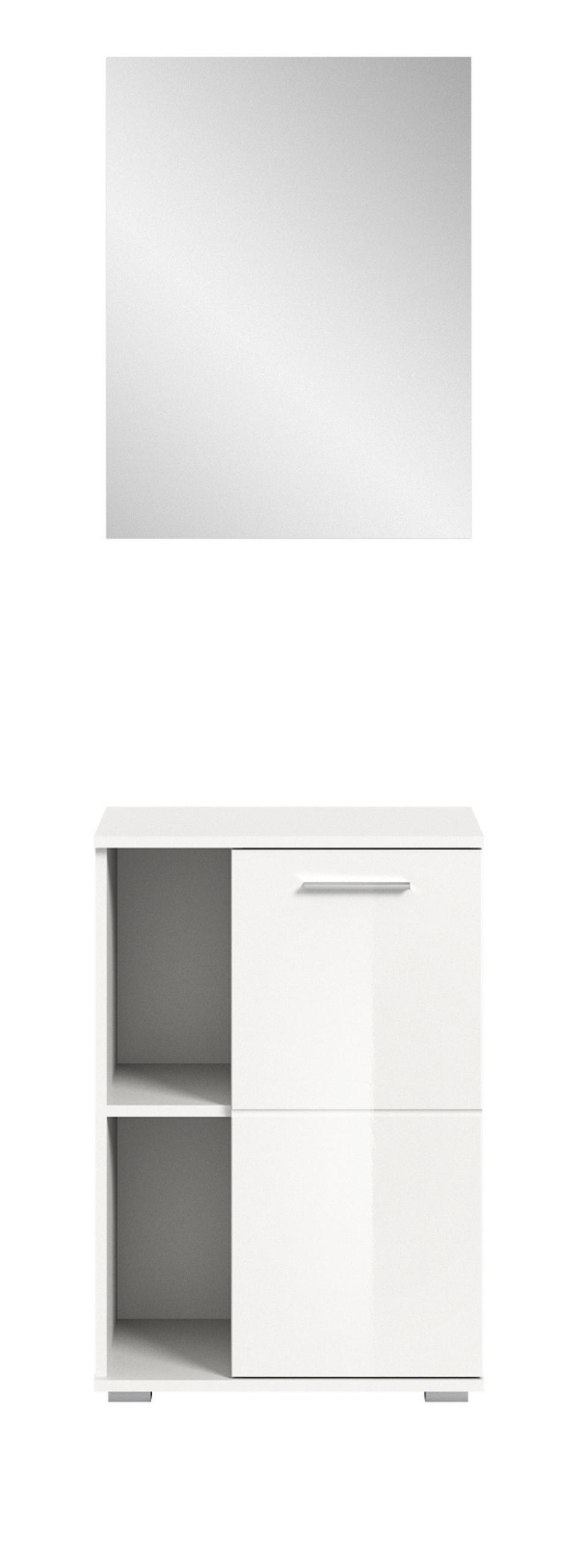 GARDEROBE Set weiß Hochglanz 2-teilig 55 cm, Kombination mit Spiegel - Weiß Hochglanz/Silberfarben, Glas/Holzwerkstoff (55/191/37cm) - Inn.Furn