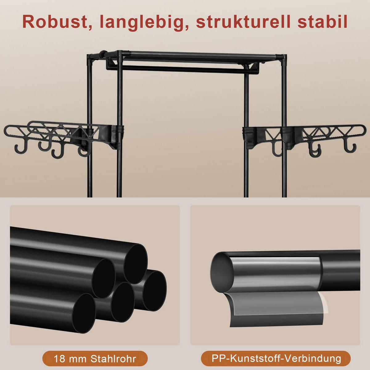 KLEIDERSTÄNDER mit Haken, 53,5x171x35,5 cm, Schwarz - Schwarz, Leder/Kunststoff (53.5/171/35.5cm) - Woltu