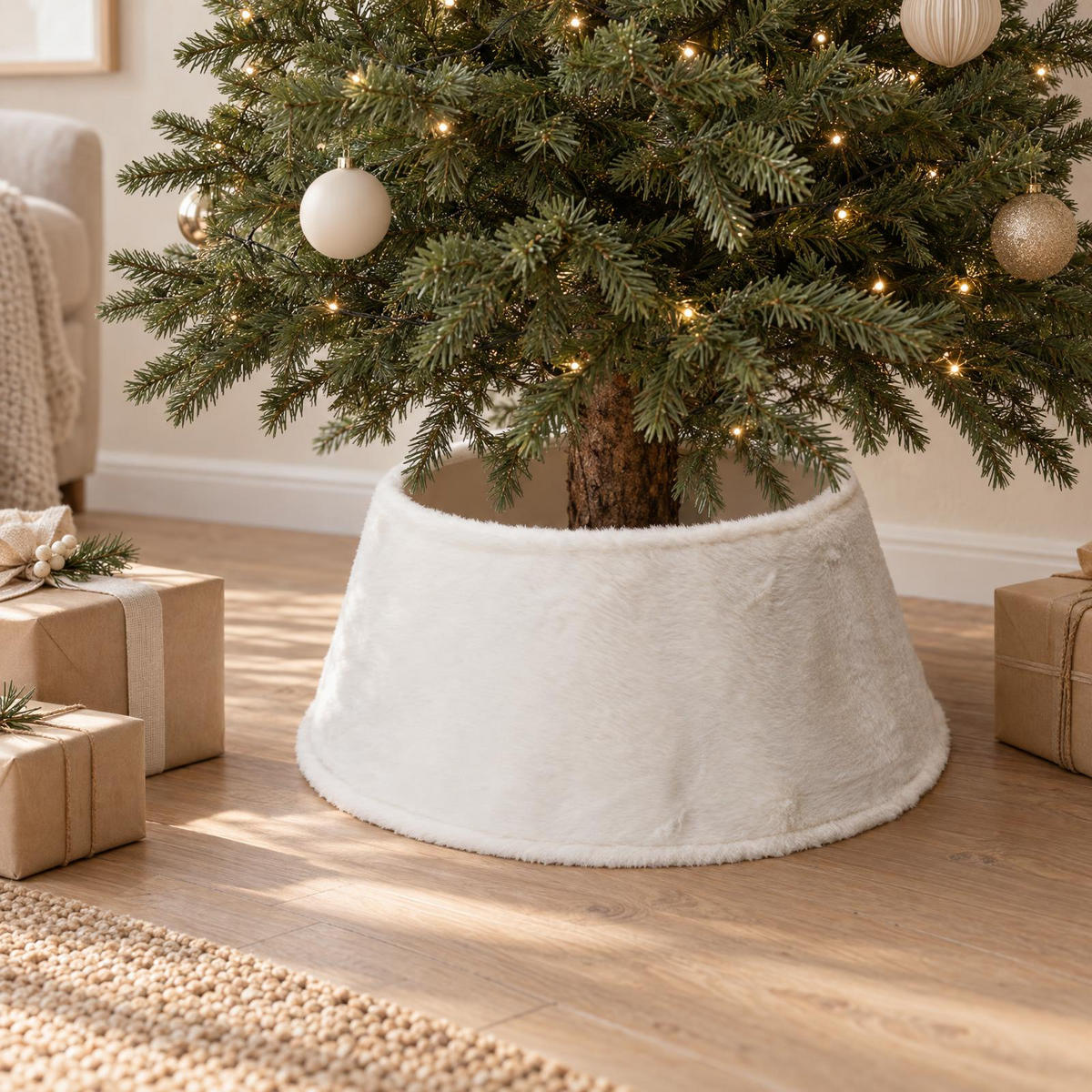 PELZUNTERLAGE unter den Weihnachtsbaum 55/55/23 cm - Weiß, Textil (55/23/55cm) - Home Styling Collection