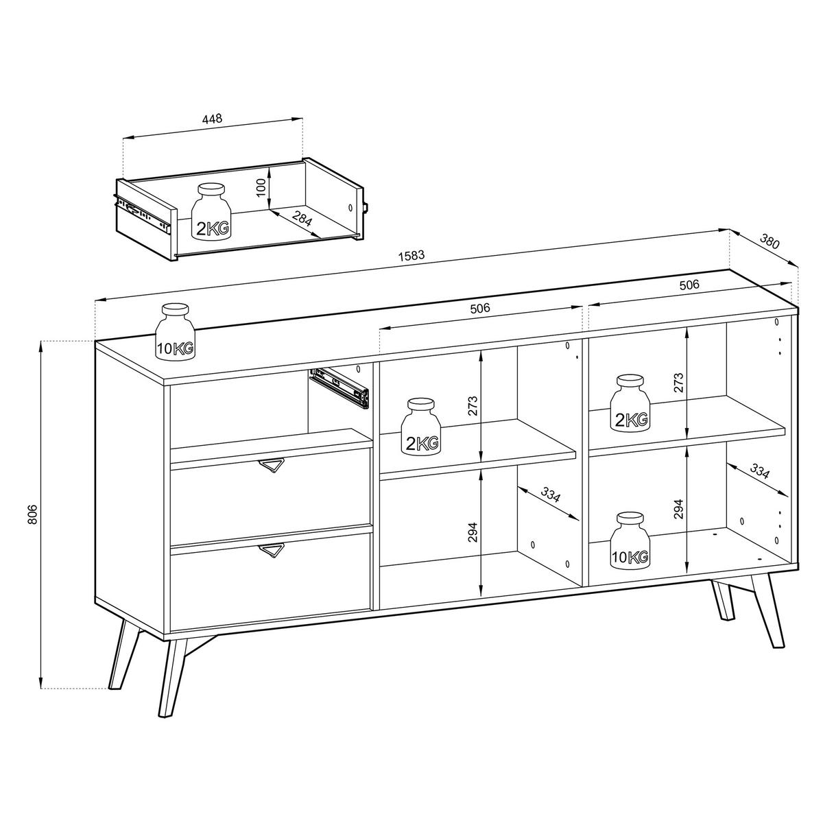 SIDEBOARD FORESTA 158/80/38 cm mit 3 Schubladen 2 Türen Beige - Beige/Kieferfarben, Holzwerkstoff (158/80/38cm) - MASSENO