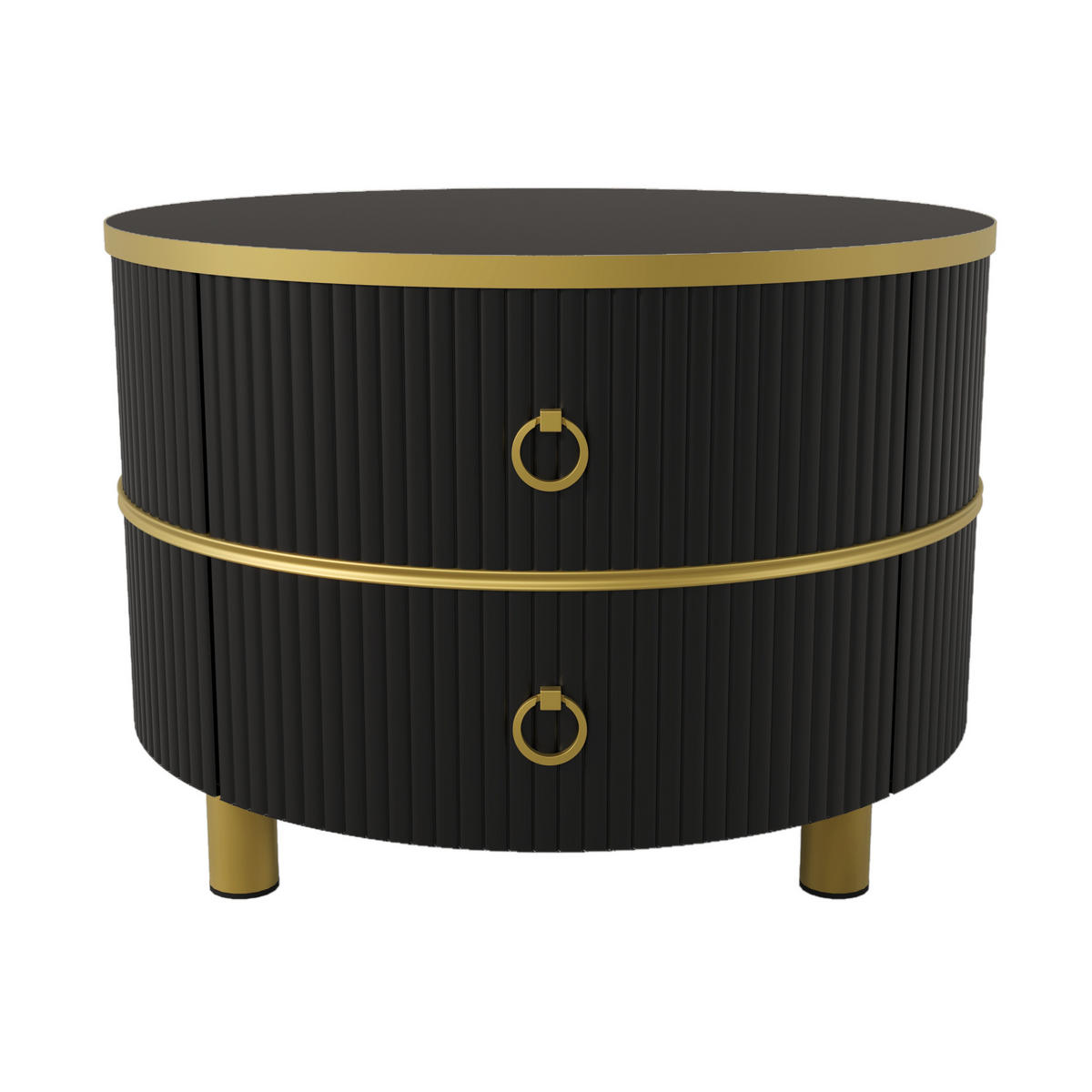 KOMMODE, 2‑teiliger runder Couchtisch aus MDF mit Marmormuster und Hochglanz, 70/70/46 + 50/50/40 cm, Gold und Schwarz - Schwarz, Holzwerkstoff (70/70/46cm) - Redom