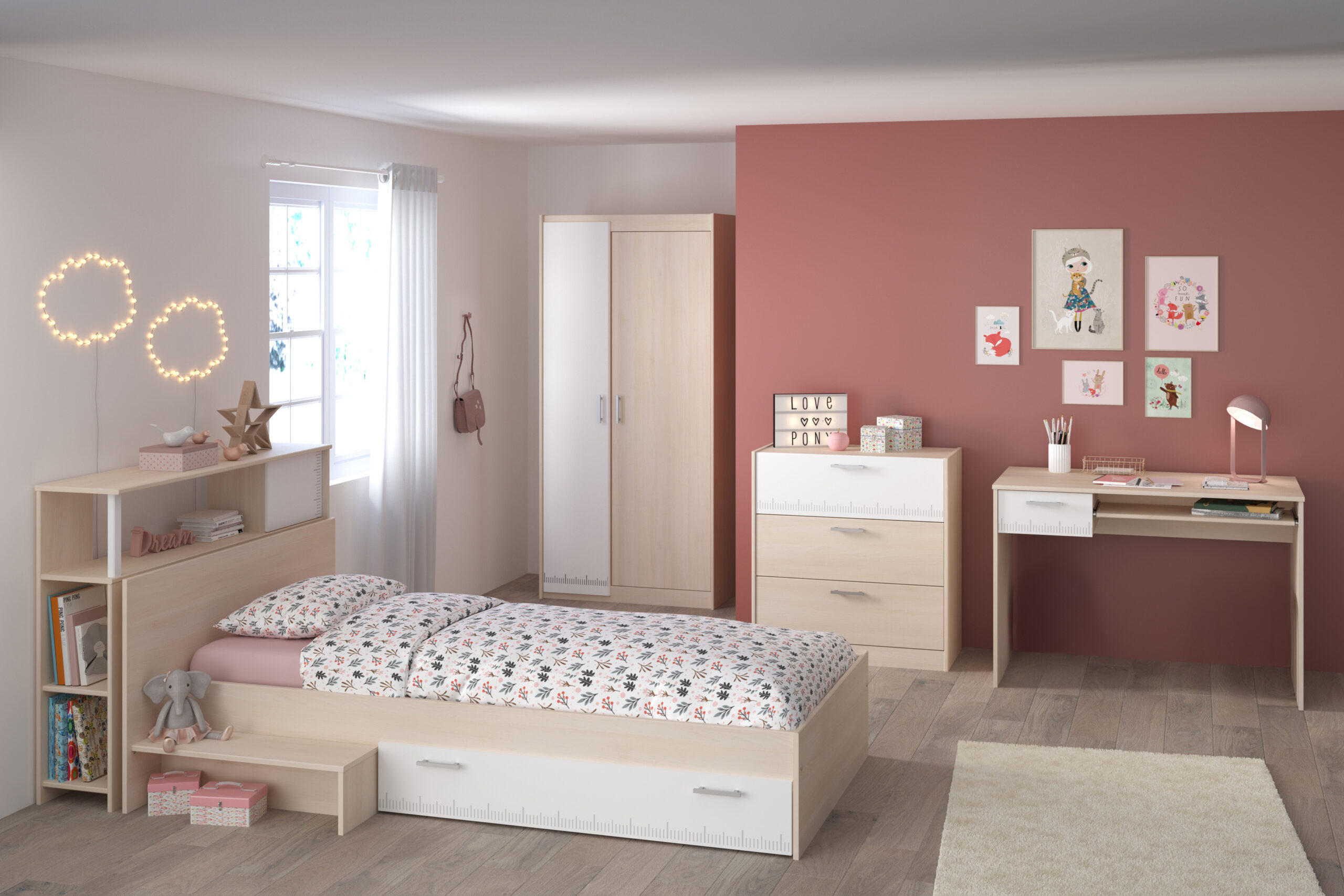 JUGENDZIMMER Charly 8 in Akazie und Weiß 5 teilig von Parisot Komplett Set - Braun, Holzwerkstoff (80/200/120cm)