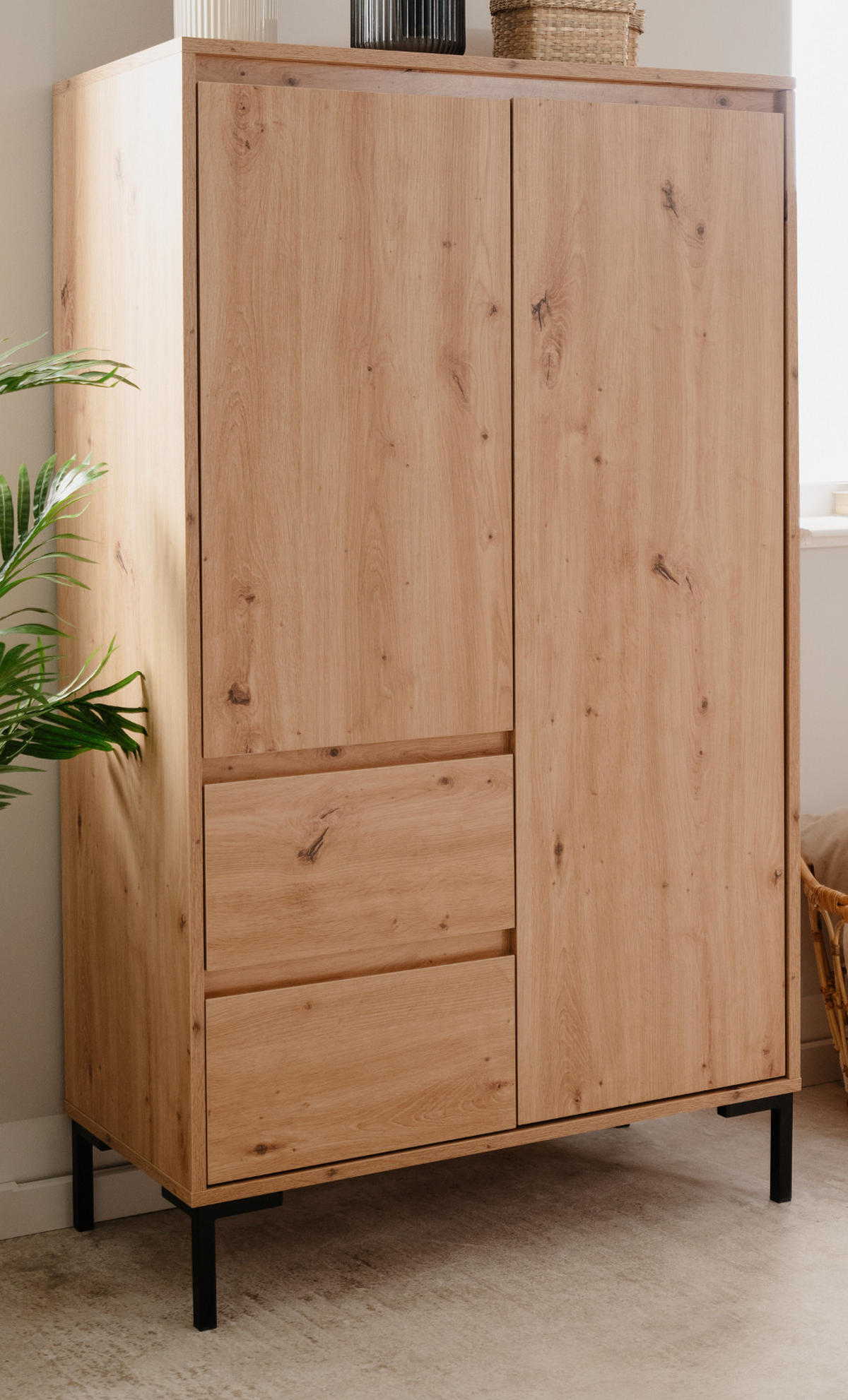 HIGHBOARD Eiche Artisan 81 cm, Anrichte mit 6 Fächern - Schwarz/Eiche Artisan, Holzwerkstoff/Metall (81/139/40cm) - Furn.Design