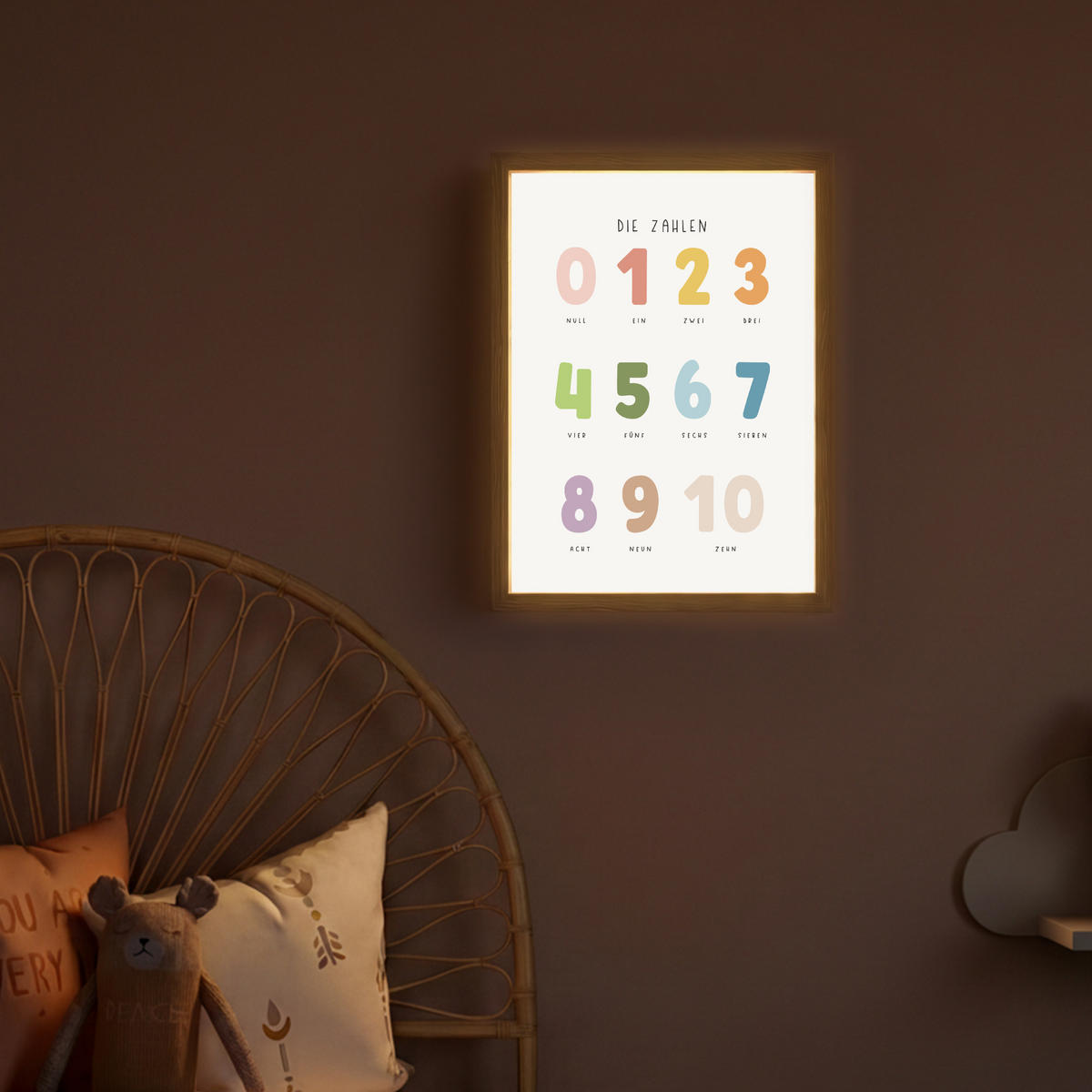NACHTTISCHLAMPE MIT AKKU Pädagogisch - Zählen lernen - Weiß - Farben - 1-10 30x40 cm - Weiß, Holzwerkstoff (8/30/40cm) - OnlyWow