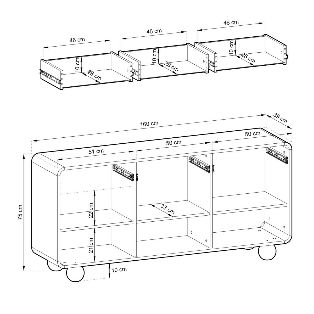 SIDEBOARD KAMLOOPS KOM2-3D3S Abgerundeter Korpus, Kaschmir - Kaschmir, Holz/Holzwerkstoff (160/75/39cm) - Komodee