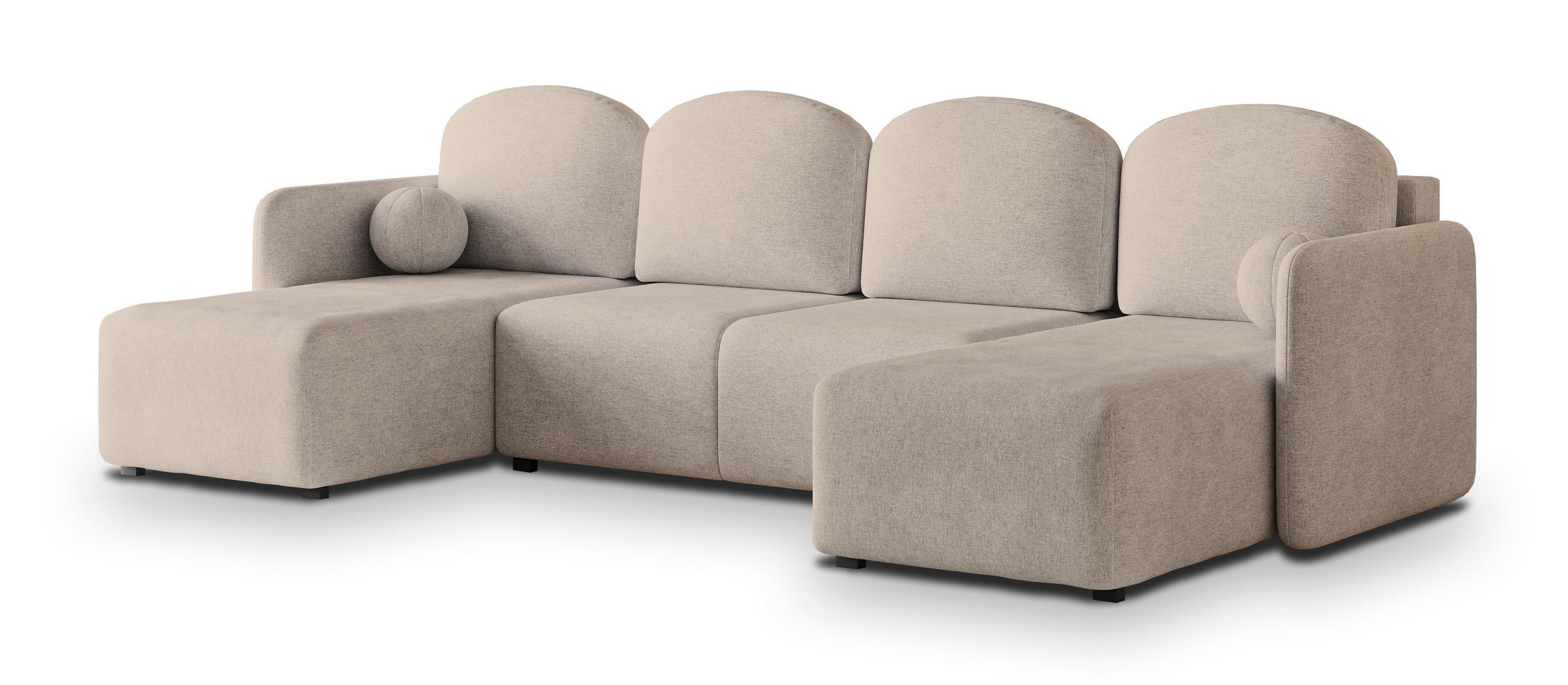 WOHNLANDSCHAFT NUBERO Beige Geflochtener Stoff mit Schlaffunktion - Beige, Holz (285/85/143cm) - MASSENO