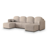 WOHNLANDSCHAFT NUBERO Beige Geflochtener Stoff mit Schlaffunktion - Beige, Holz (285/85/143cm) - MASSENO