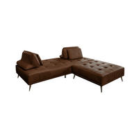 SOFA MIT HOCKER WIOLO 2ER SET Dunkelbraun Leder - Dunkelbraun/Silberfarben, Leder/Metall (240/83/110cm) - KAWOLA
