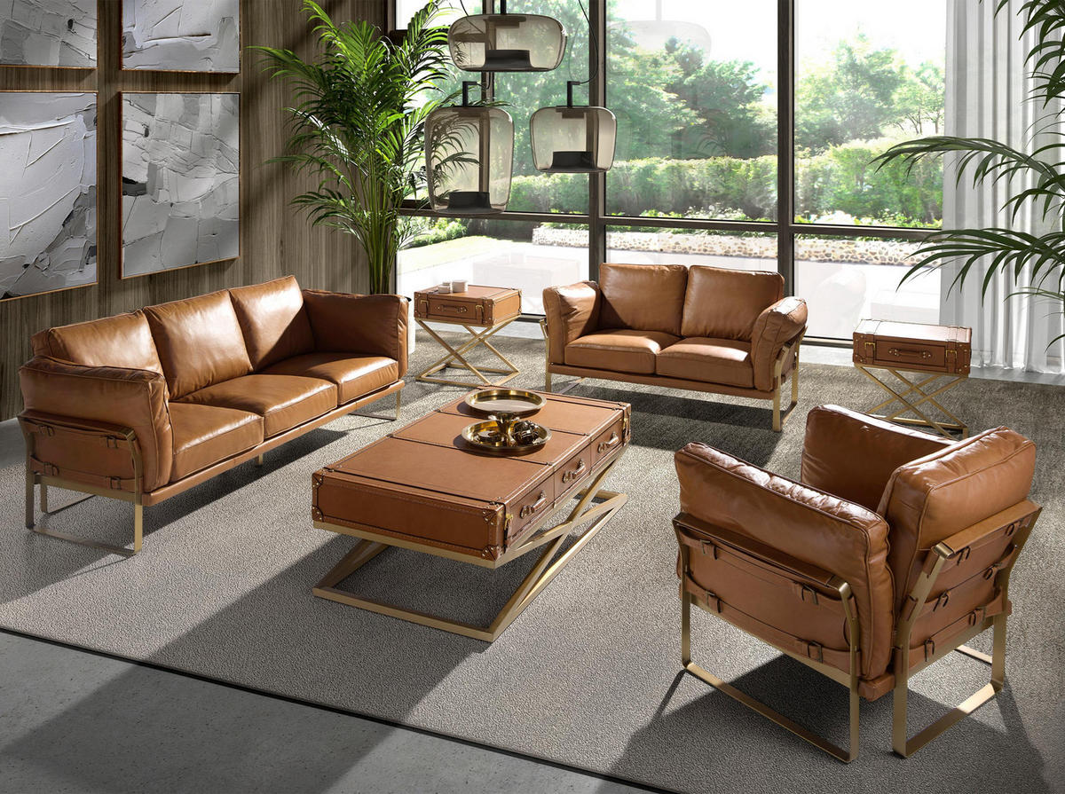 SOFA Klassisch Kamel Gold 222/90/84 - Braun, Leder (222/84/90cm) - ANGEL CERDA