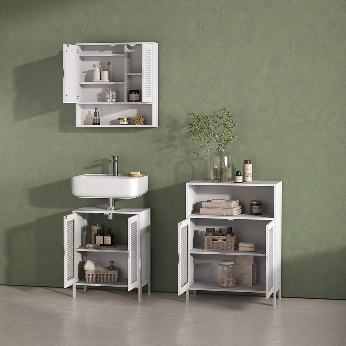 KOMPLET KOPALNIŠKEGA POHIŠTVA Mincio, Bela, 3-delni - bela, leseni material (50/60/29cm) - Livinity®