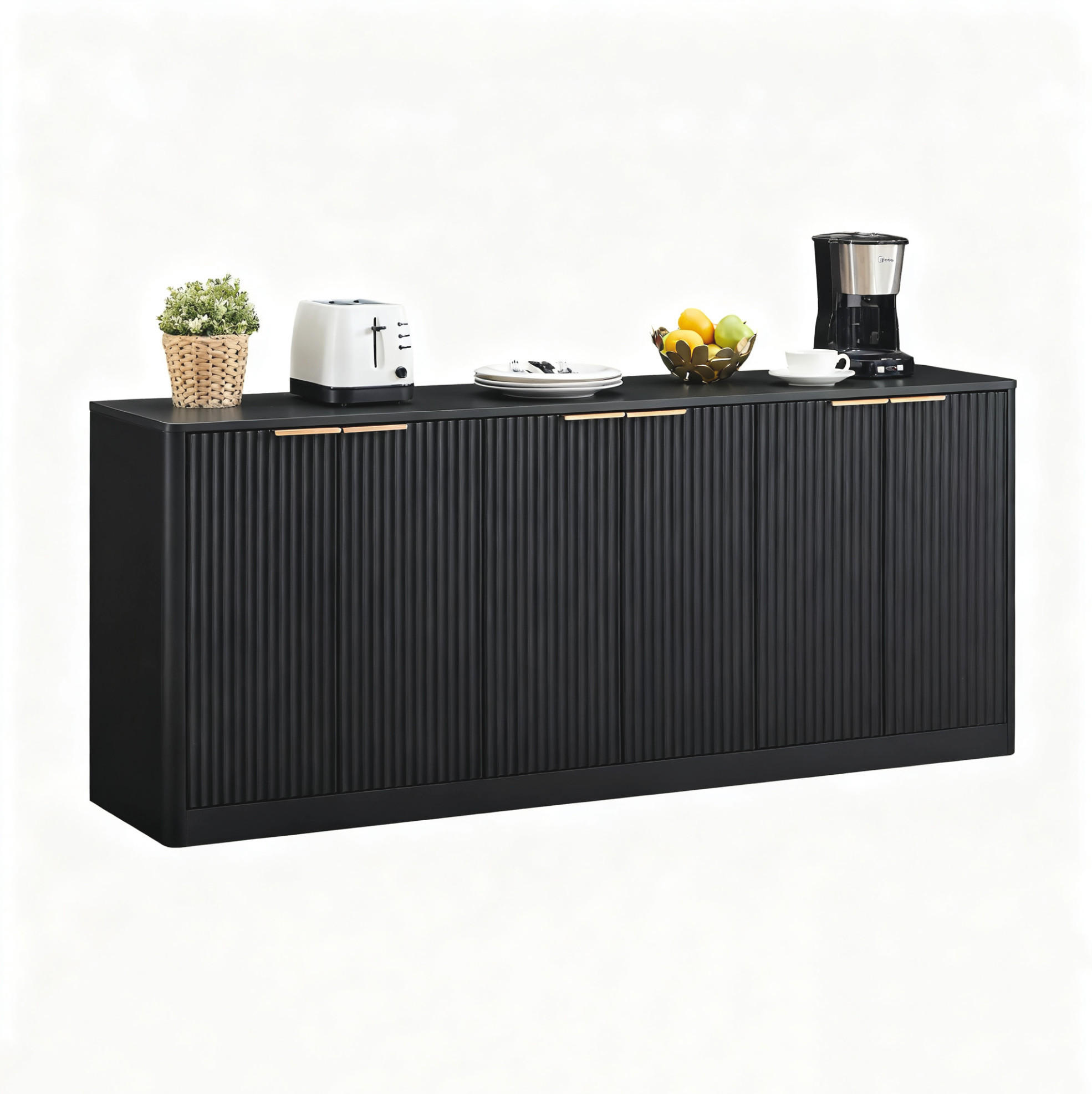 SIDEBOARD 170 cm Schwarz aus MDF mit 6 Türen - Schwarz, Holzwerkstoff (40/70.5/170cm) - OKMYHOME