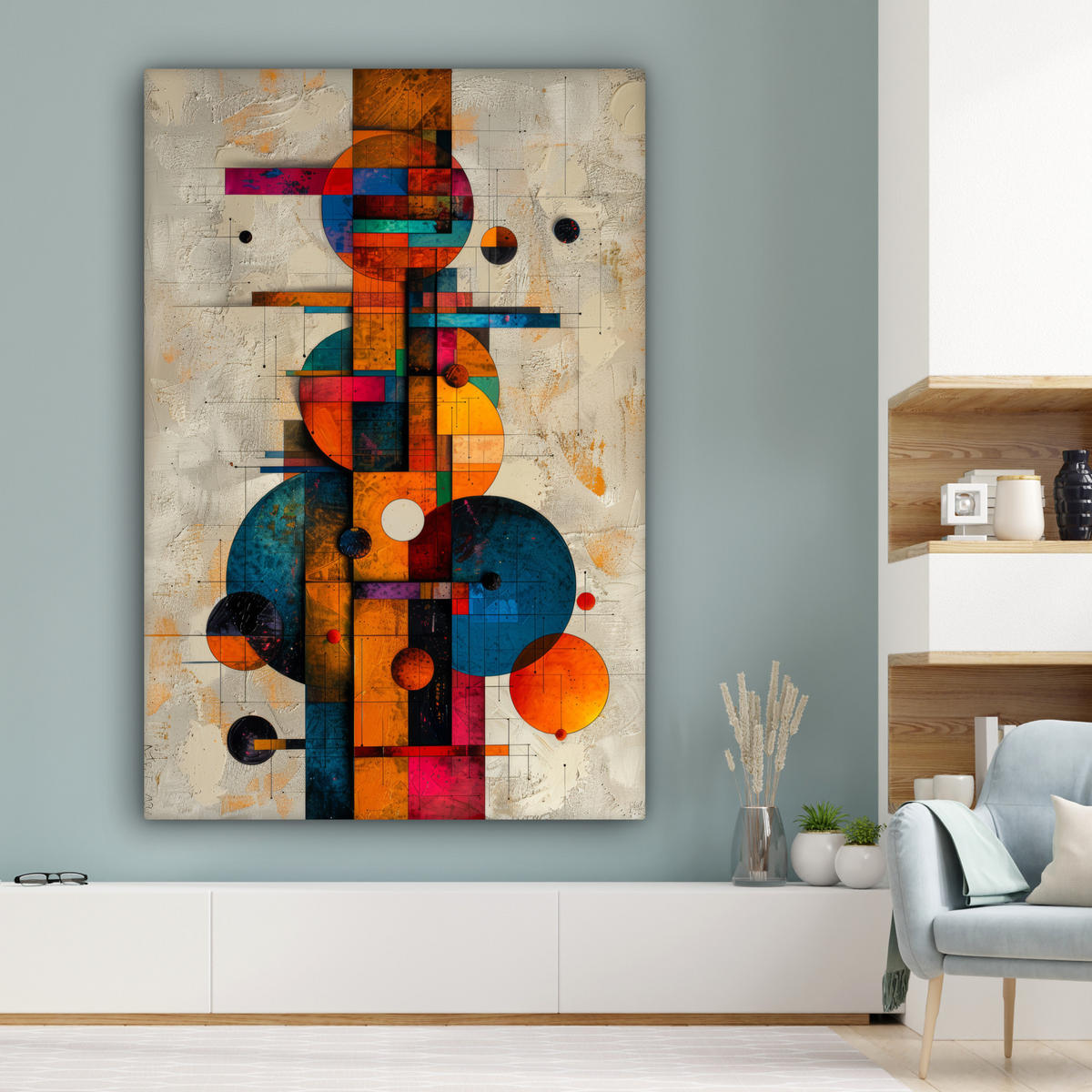 OBRAZ NA PLÁTNE Vintage - Moderné umenie - Oranžová - Geometrické tvary 90x140 cm - viacfarebná, textil (90/140cm) - MuchoWow