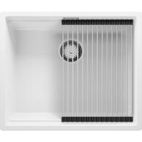 SPÜLBECKEN Praga Slim, 2-er set Weiß 56/47 cm 1 Becken + Ablauf-Set + Aufrollbare Abtropffläche ab 60er Unterschrank - Chromfarben/Weiß, Kunststoff (56/20/47cm) - Primagran