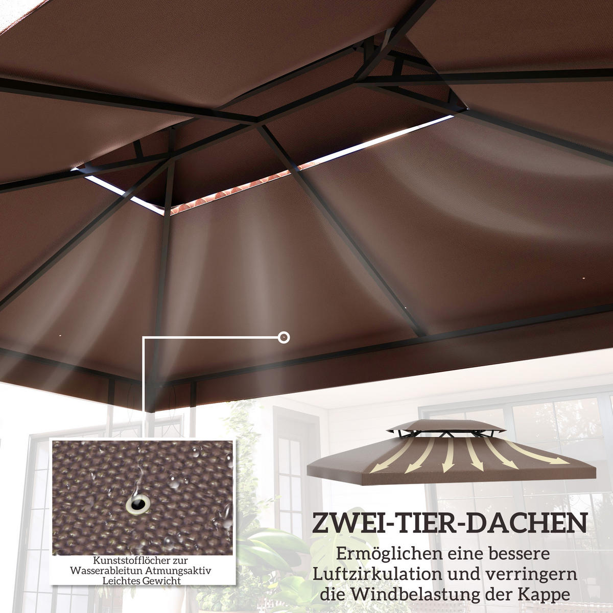 ERSATZDACH für Gartenpavillon 3x4 m aus Polyester, wetterfeste Abdeckung für Outdoor-Pavillons in Kaffee - Cappuccino, Textil (400/20/300cm)
